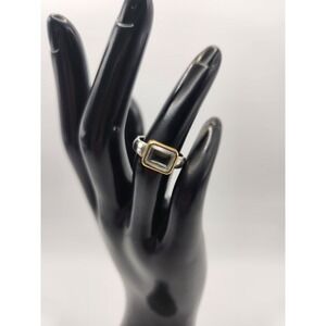 Sterling Silver 925 Emerald Cut Green Stone Bezel Ring Sz 6.25 India Mixed Metal